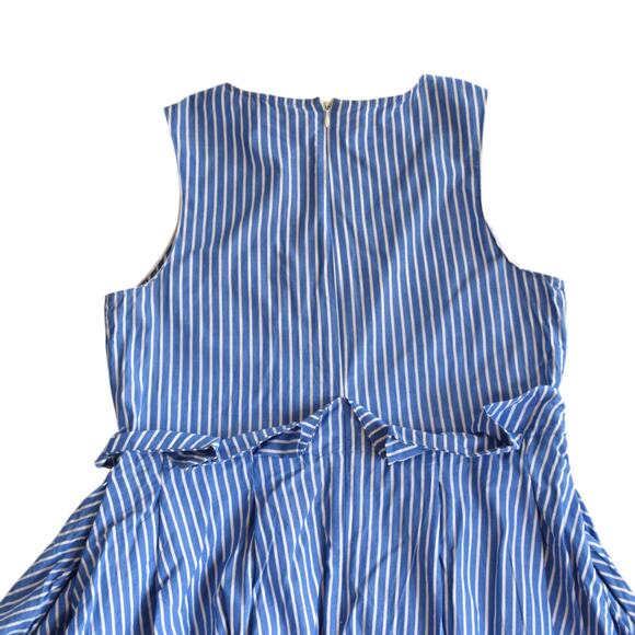 Tahari Blue & White Pinstripe Handkerchief Hem Sleeveless Dress Petite Large - Picture 6 of 7